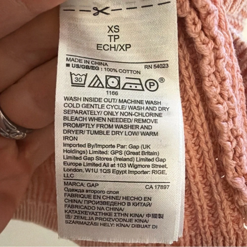 Gap Fisherman Sweater Pastel Pink Oversized XS  100% Cotton Spring chunky